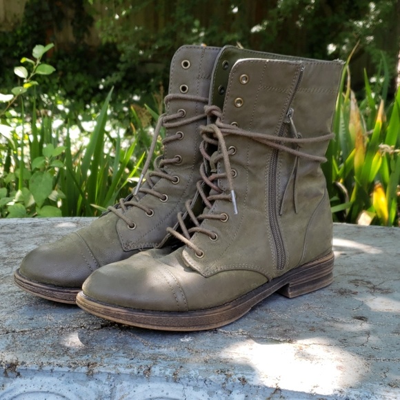 Lace Up Green Combat Moto Ankle Boots Booties 7.5 - Picture 3 of 7